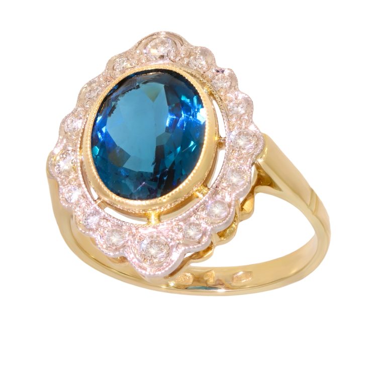 zloty pierscionet topaz i brylanty