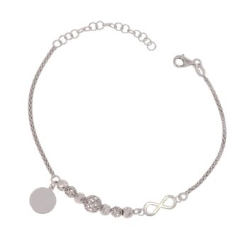Srebrna bransoletka z wiszącą blaszką i znakiem nieskończoności
