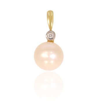Złota zawieszka z perłą i brylantem
