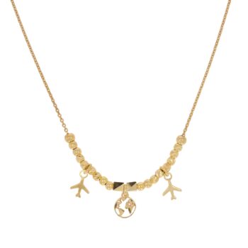 Srebrny złocony naszyjnik globus z samolotami