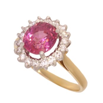 Złoty pierścionek z turmalinem i brylantami