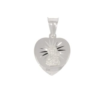 Srebrny medalik Matka Boża Częstochowska w serduszku
