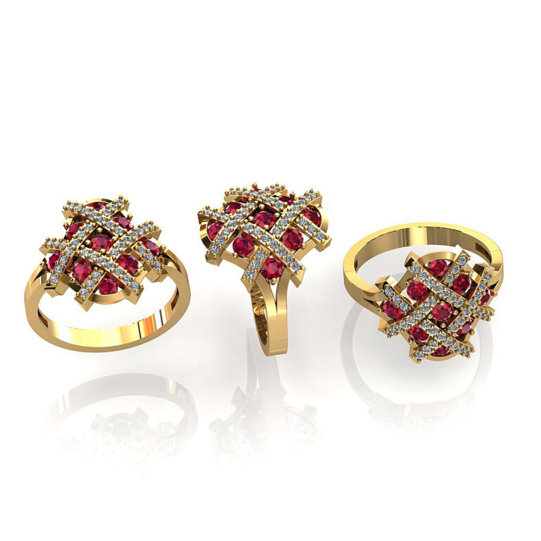 zloty pierscionek z cyrkoniami czerwonymi